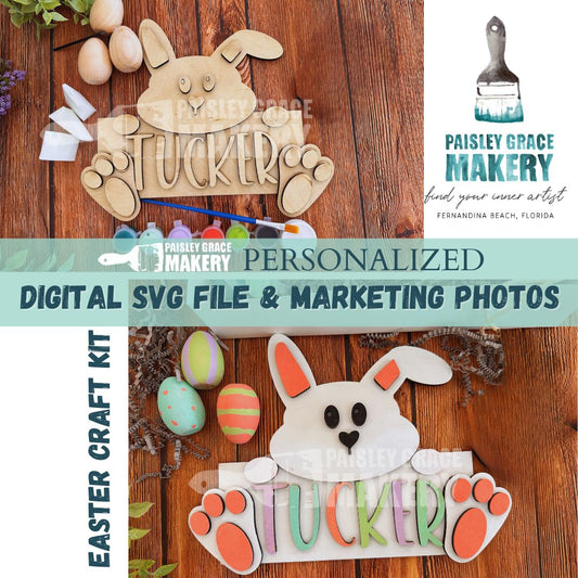 DIGITAL FILE ONLY Easter Bunny Personalized Name Plate (with marketing photos) SVG