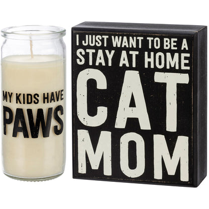 Cat Mom Box Sign & Candle Set