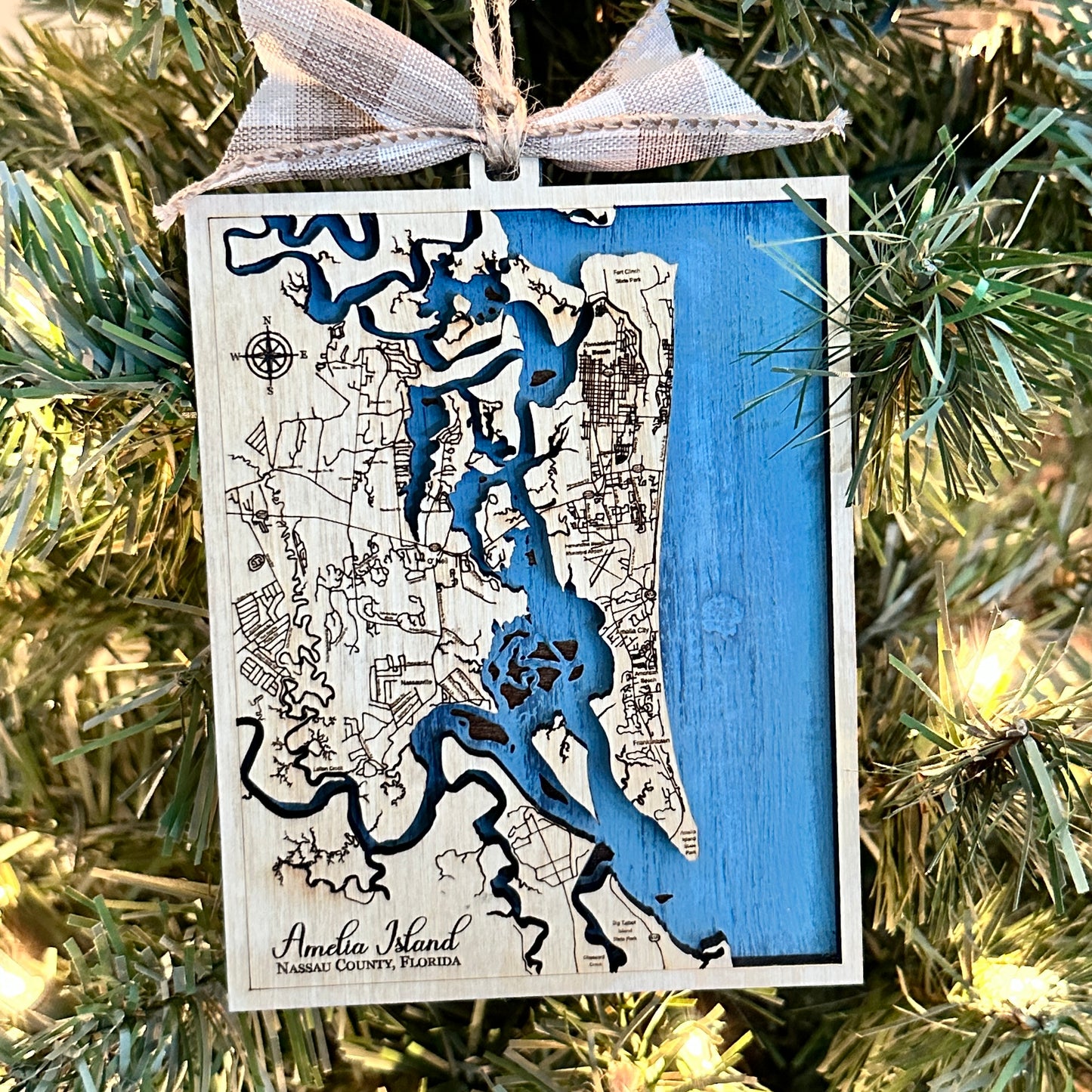 Amelia Island Map Layered Handcrafted Ornament - Paisley Grace Makery