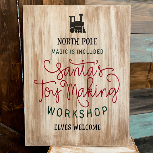 Painted North Pole Mugic Included Santa's Toy Making Workshop Elves Welcome Signature 15x20" - Paisley Grace Makery