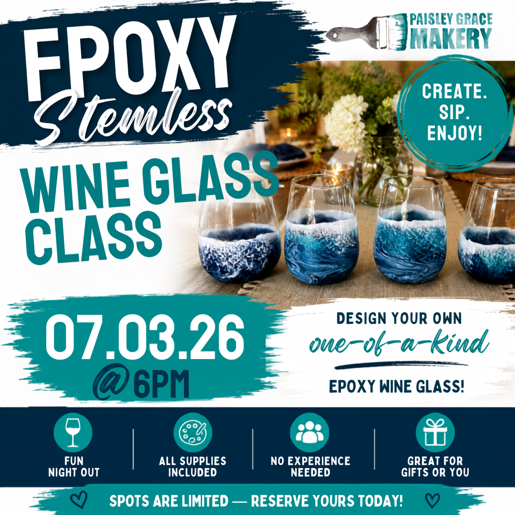 07.03.26 @ 6pm Epoxy Stemless Wine Glass Class (Covers 2 Glasses for 1 person)