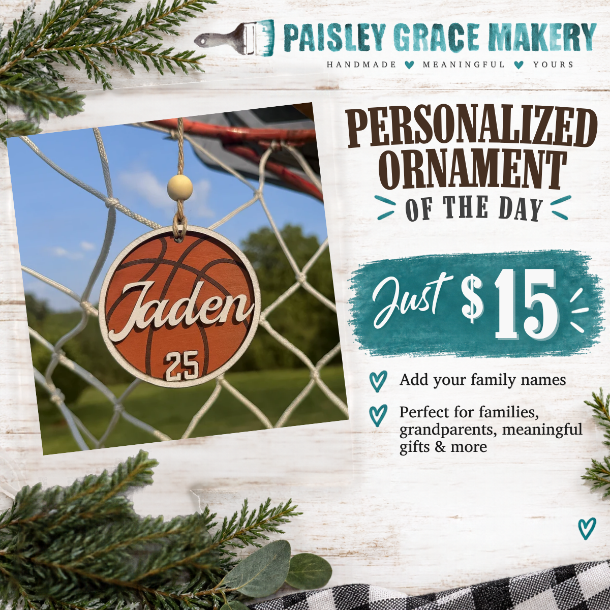 Personalized Basketball Name and Number Ornament G0781