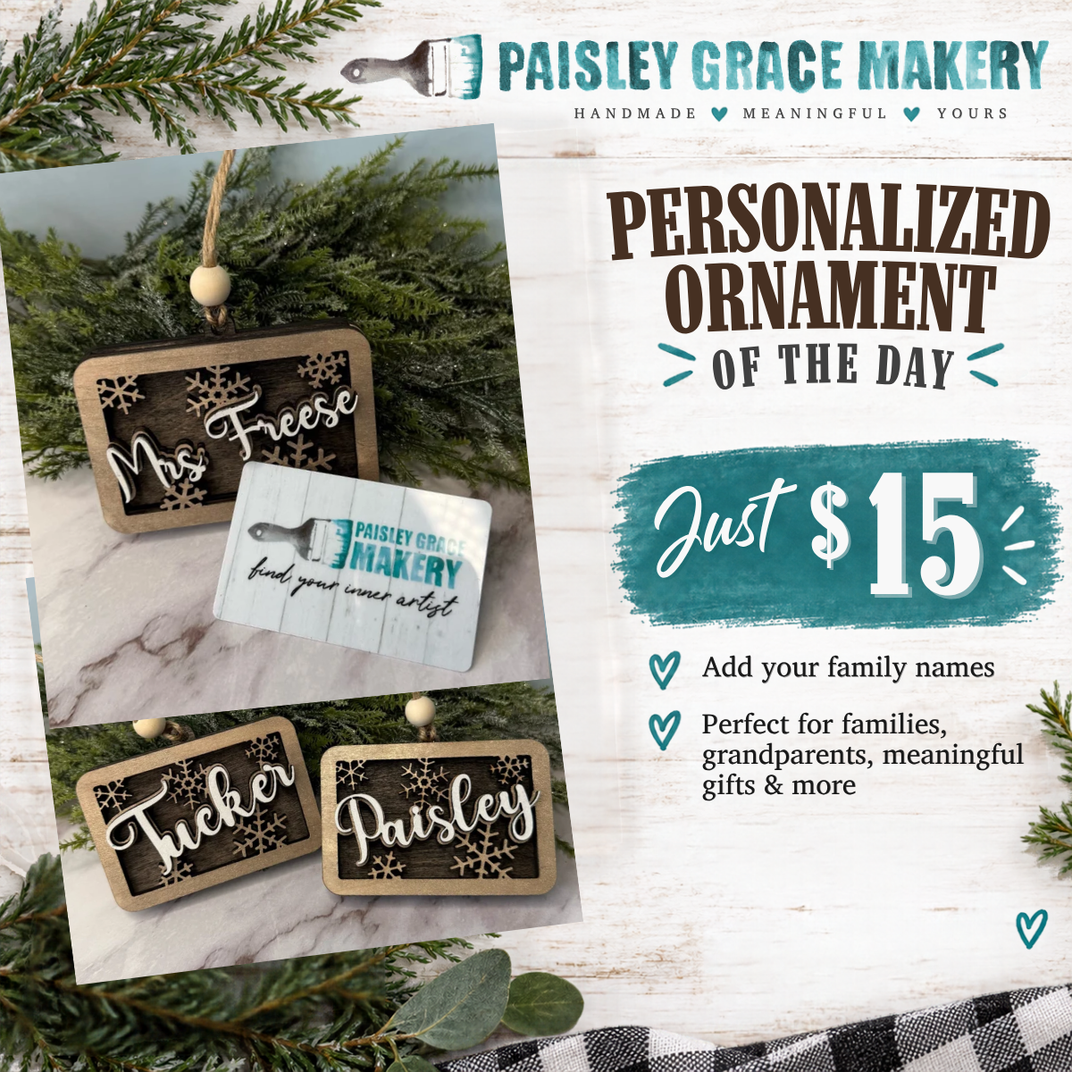 Personalized Snowflake Name Gift Card Holder Ornament G0782