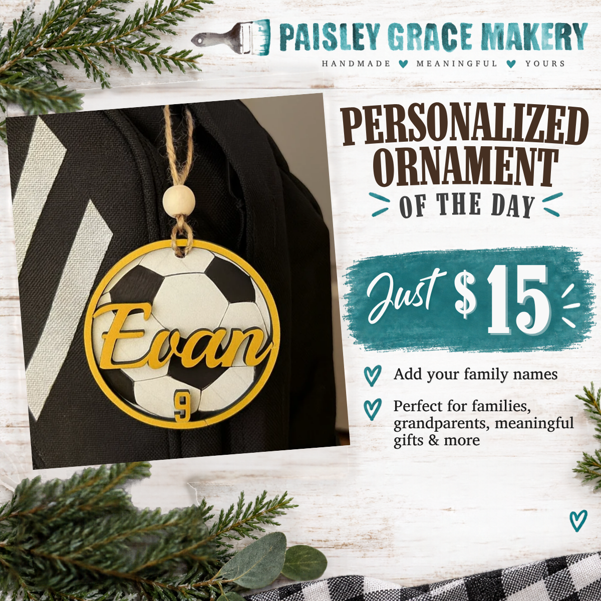 Personalized Soccer Name and Number Ornament G0784
