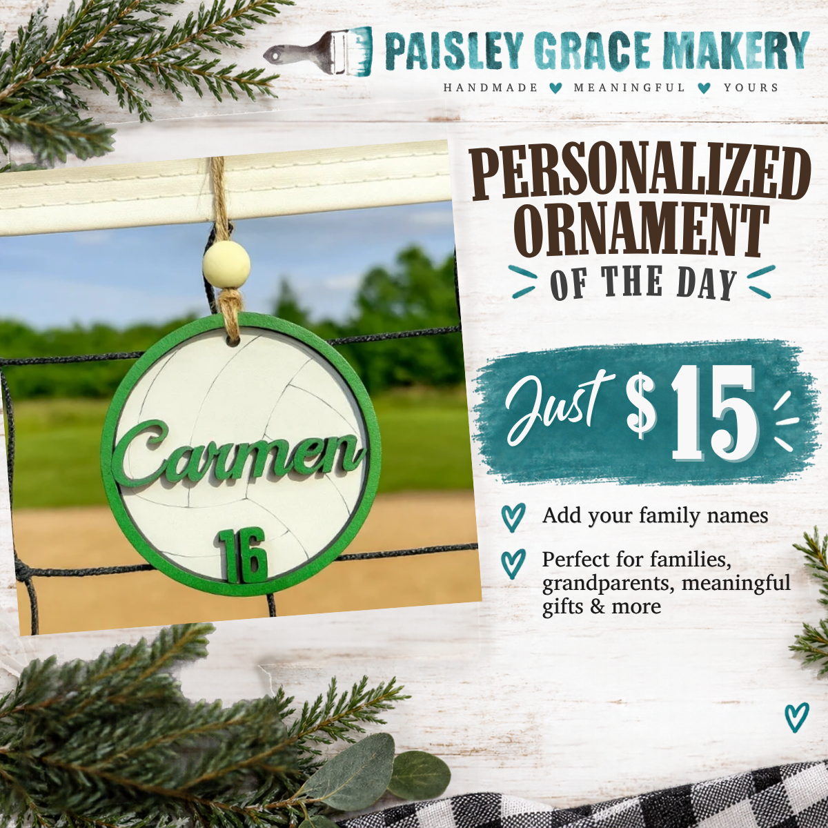 Personalized Volleyball Name and Number Ornament G0785
