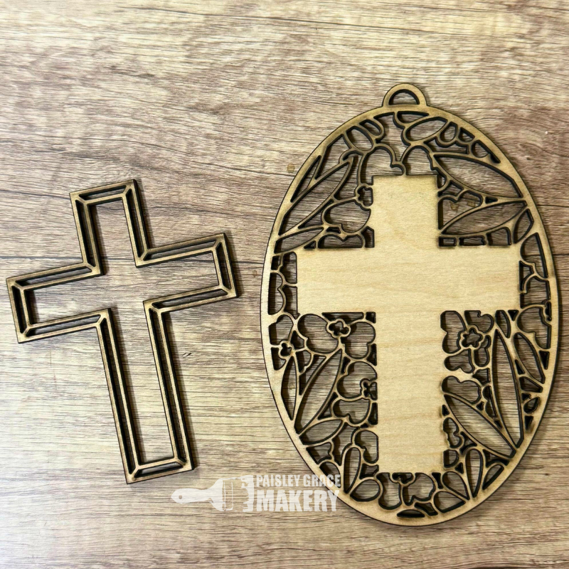 Oval Cross with Floral Seaglass Suncatcher Design G334