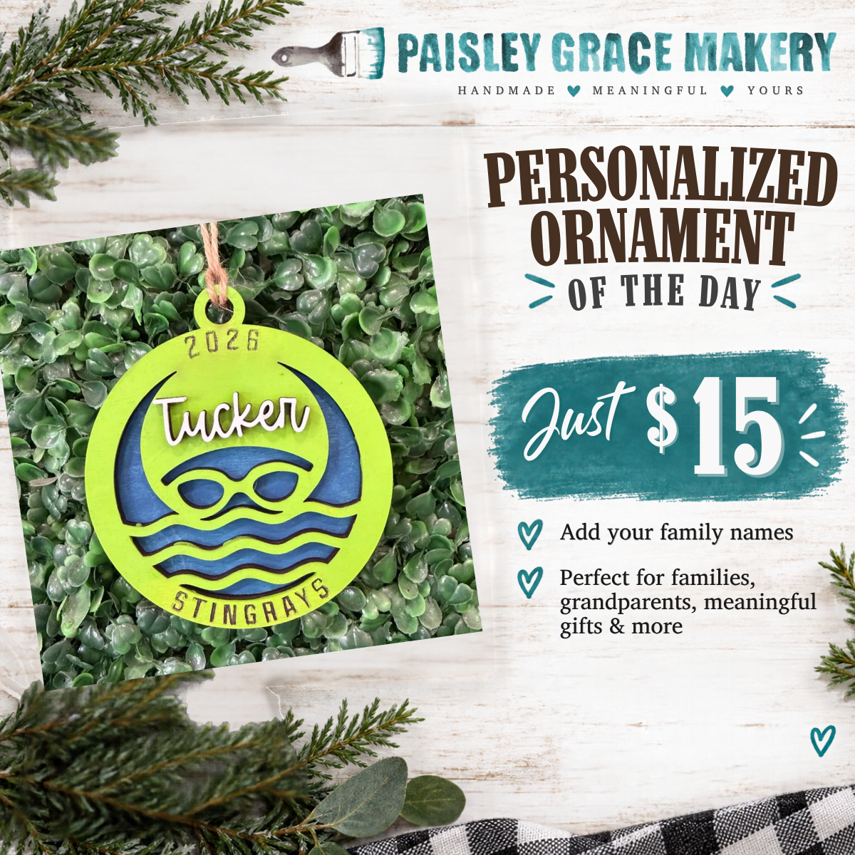 Personalized Swim Team Name and Year Ornament G0788