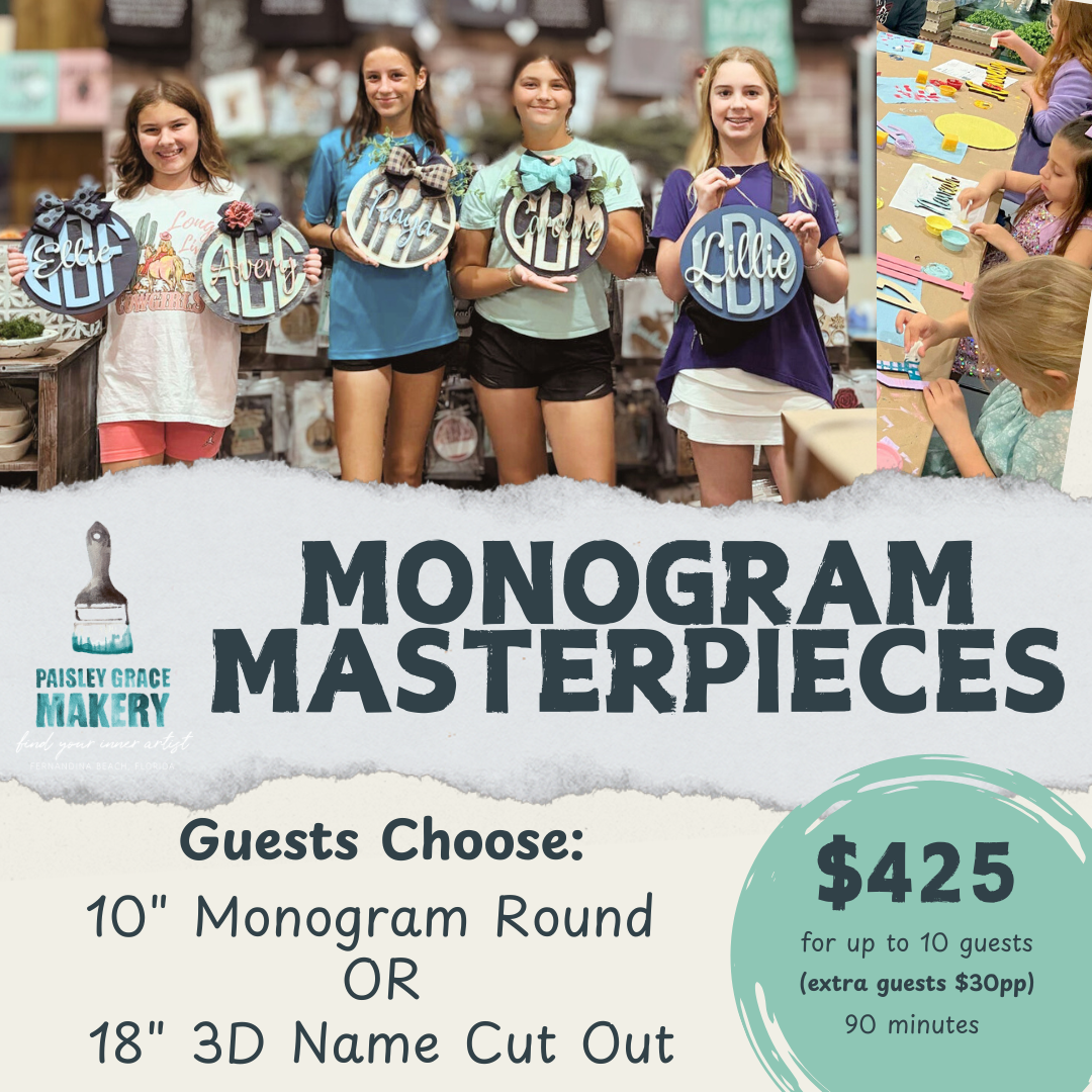 BOOK A MONOGRAM MASTERPIECES PARTY – Paisley Grace Makery