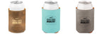 Personalized laser engraved leatherette can koozies in Rustic Gold, Teal and Gray with Paisley Grace Makery logo