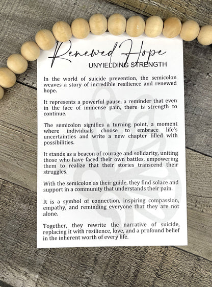 Renewed Hope Semicolon Suicide Prevention Story Card Ornament P13127