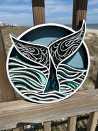 Whale Tail Layered Laser 3D Cut Sign Fundraiser for Right Whale Festival P03730