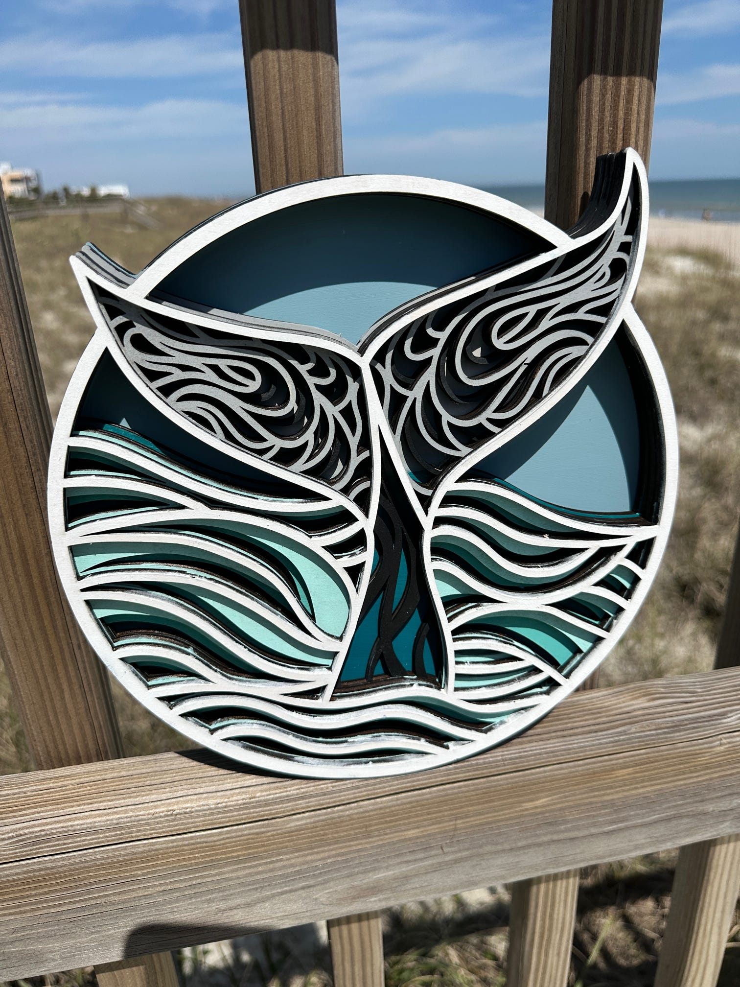 Whale Tail Layered Laser 3D Cut Sign Fundraiser for Right Whale Festival P03730