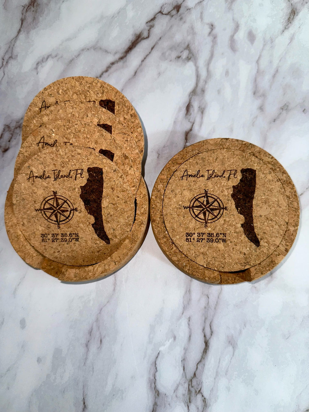 Amelia Island Cork Coaster Set with Holder P13558