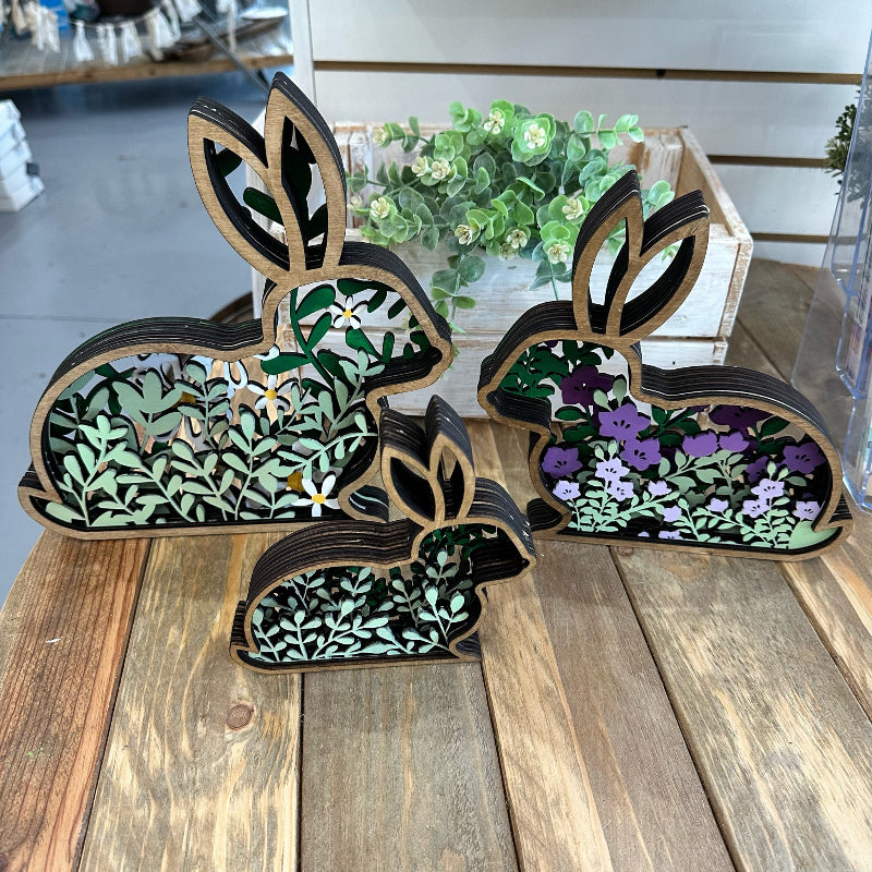 Layered 3D Floral Bunny Trio P013777