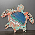 12" Layered Turtle Epoxy Paint Pour Blue Sky