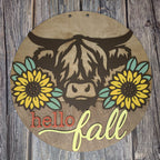 Hello Fall Highland Cow 3D DOOR HANGER - G08