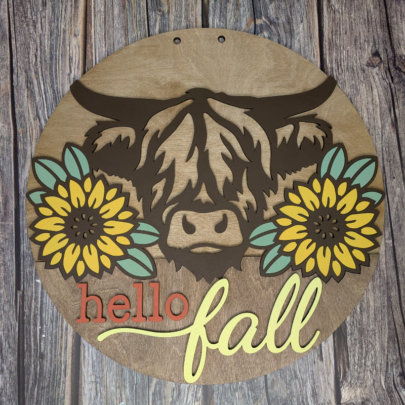 Hello Fall Highland Cow 3D DOOR HANGER - G08
