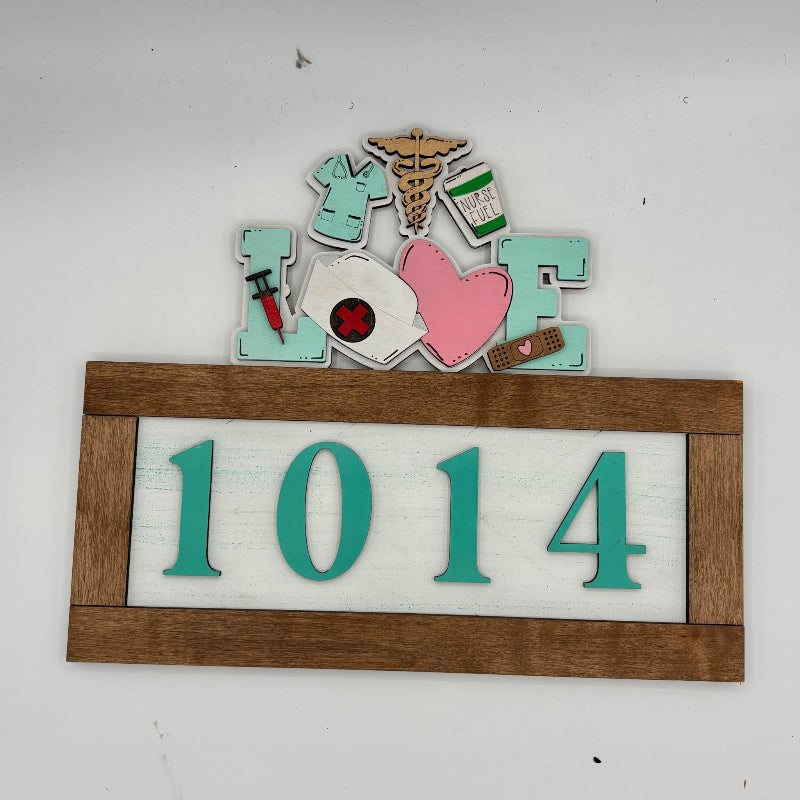 Decorative sign with 'I love 1014' on a white background