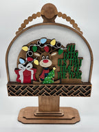 Decorative wooden arch with Christmas-themed elements on a white background