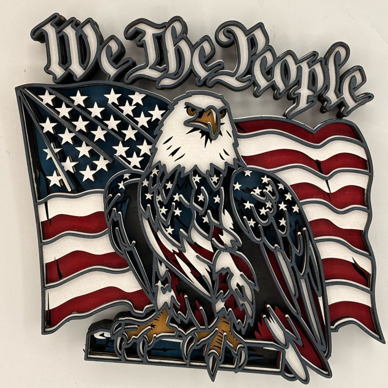 We The People Eagle Wall Decor Layered American Flag Wood Sign LASER PROJECT G477