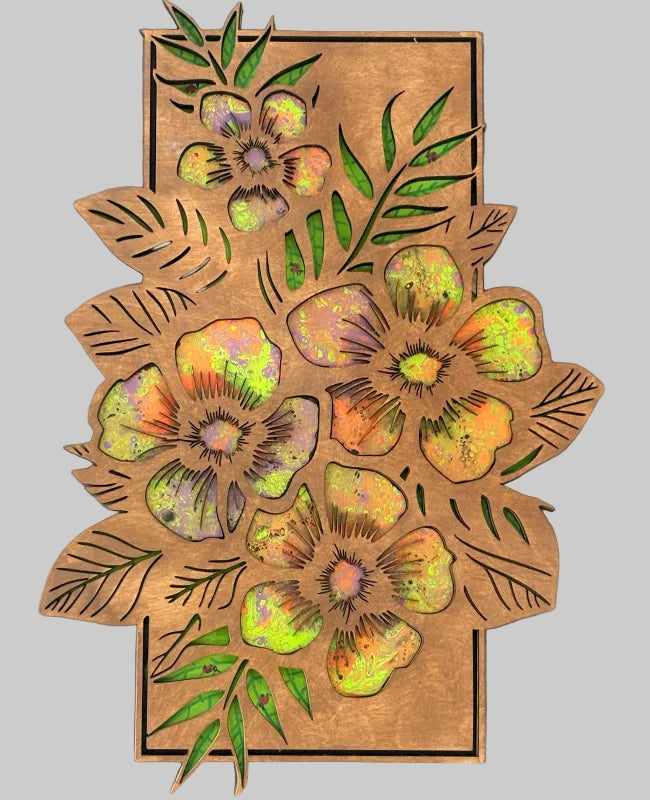Tropical Floral Paint Pour 3D LASER PROJECT G491