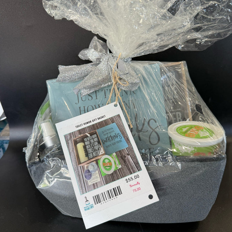 Gift basket with a tag on a black background