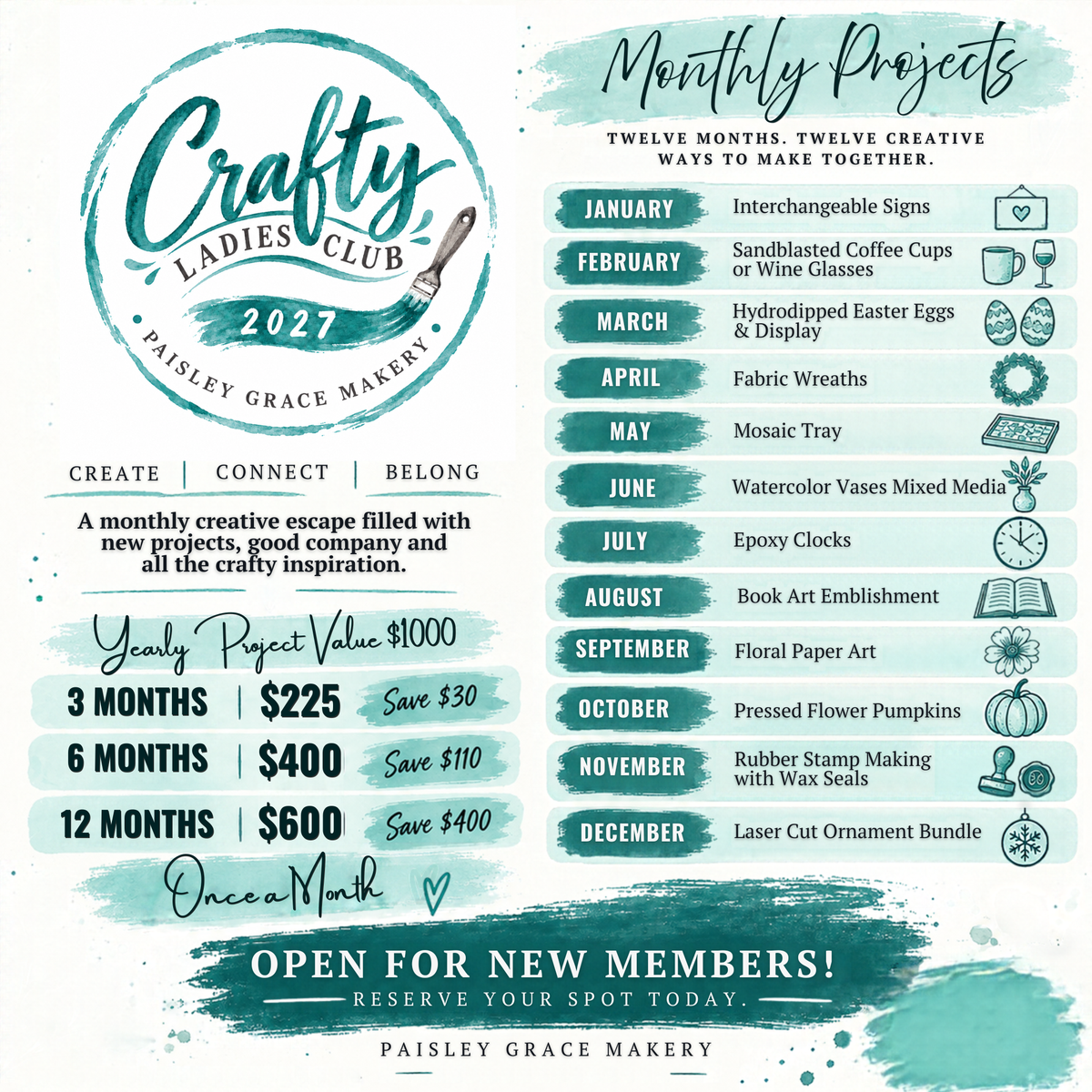 Crafty Ladies Club 2027 - Monthly Craft Membership G0751