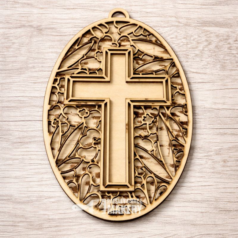 Oval Cross with Floral Seaglass Suncatcher Design G334