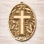 Oval Cross with Floral Seaglass Suncatcher Design G334