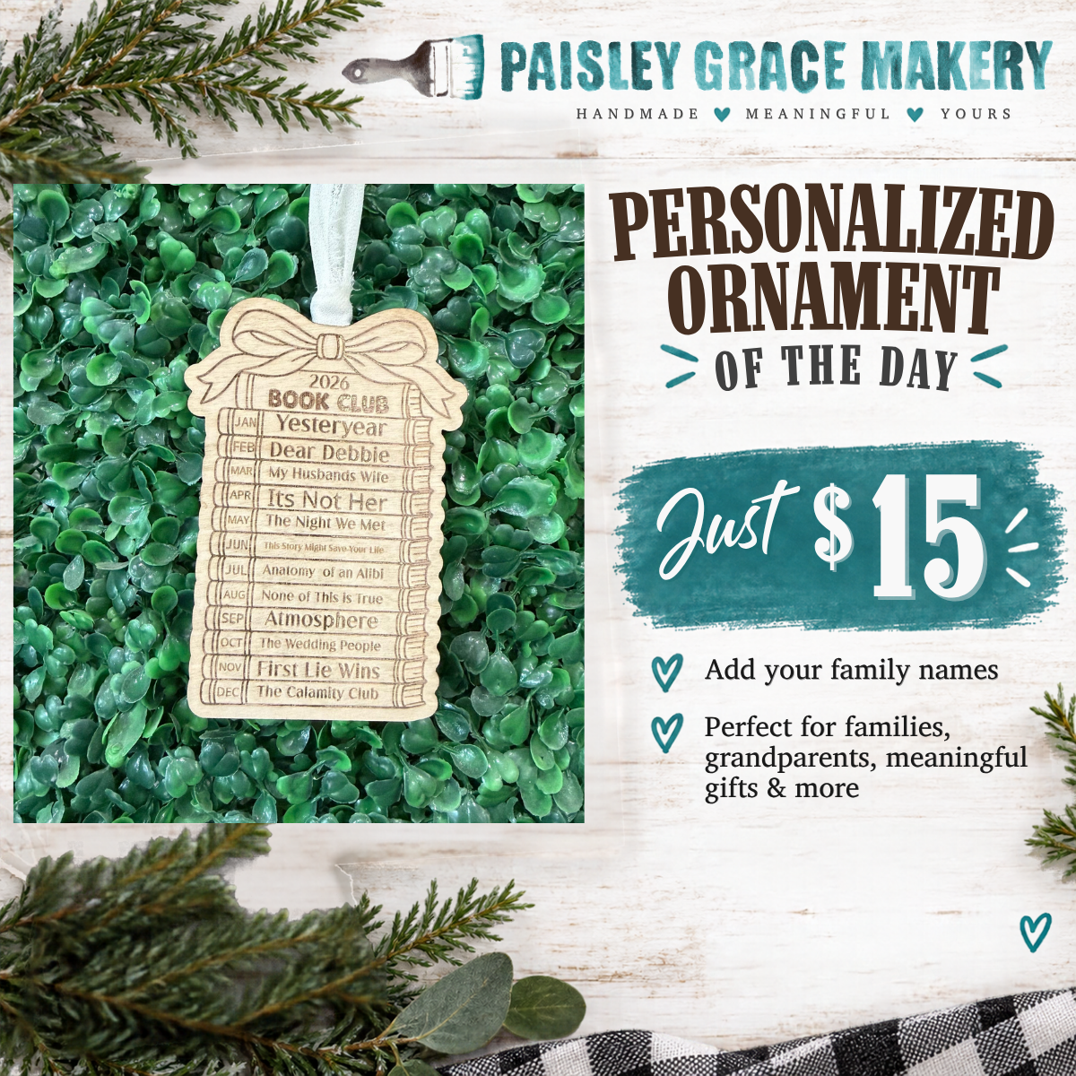 2026 Book Club Reading List Personalized Ornament G0790