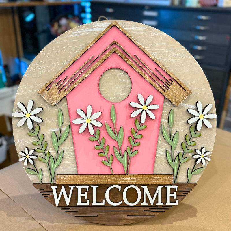 Welcome with Bird House Door Hanger G342