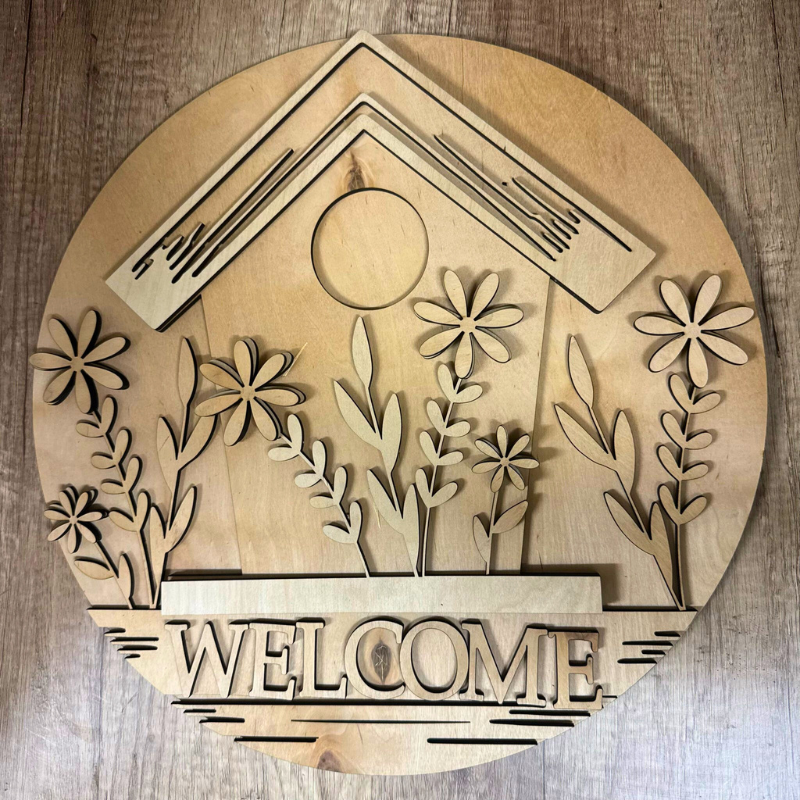 Welcome with Bird House Door Hanger G342