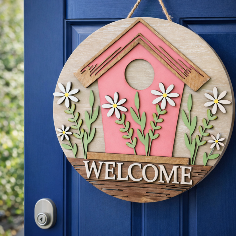 Welcome with Bird House Door Hanger G342