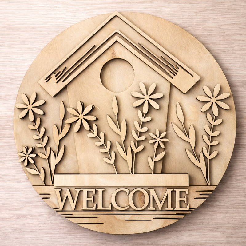 Welcome with Bird House Door Hanger G342