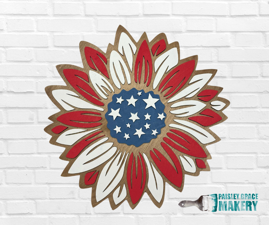 Layered Patriotic Sunflower 3D DOOR HANGER - P014092
