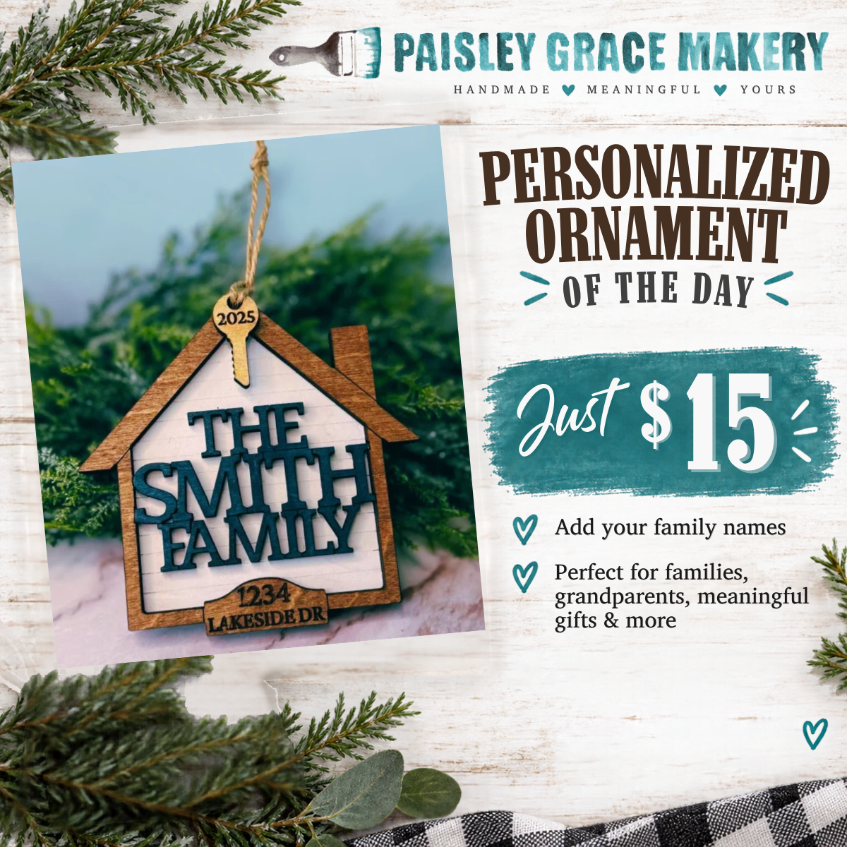 Family Name & Address House Key Ornament G0777