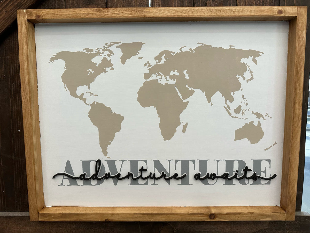 Maps Display Lettering Adventure Awaits World Map with 3D Lettering Signature Design P03774 ...