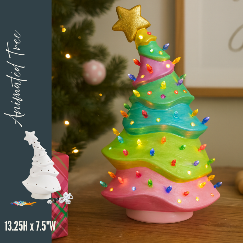 Animated Tree with Base and Lights 13.25H x 7.5W