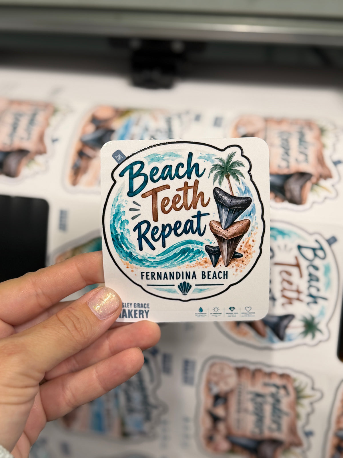 Beach Teeth Repeat Fernandina Beach Shark Tooth 2.75" Sticker G0726