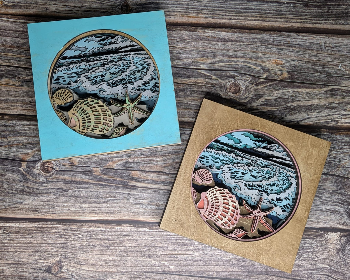 Beach Shells Layered Shelf Sign 3D LASER PROJECT - P014098