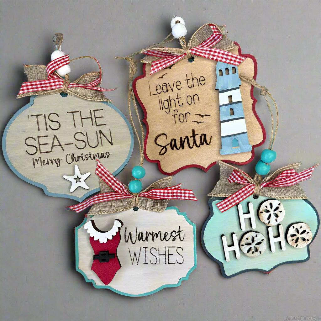 Beachy Set of 4 3D Layered Ornaments - P014246