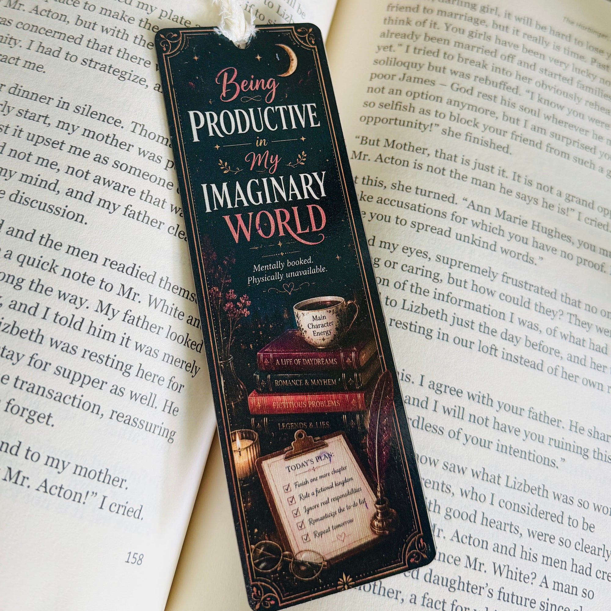 Being Productive in My Imaginary World Bookmark – Funny Acrylic Bookmark with Tassel for Book Lovers G0706