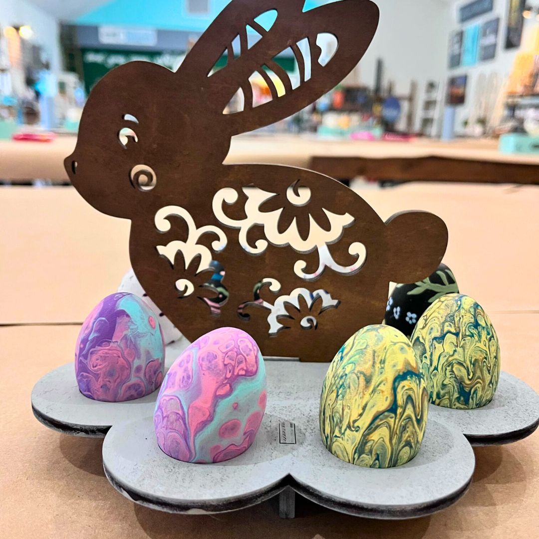 Bunny Egg Holder with 6 Wooden Eggs P03740