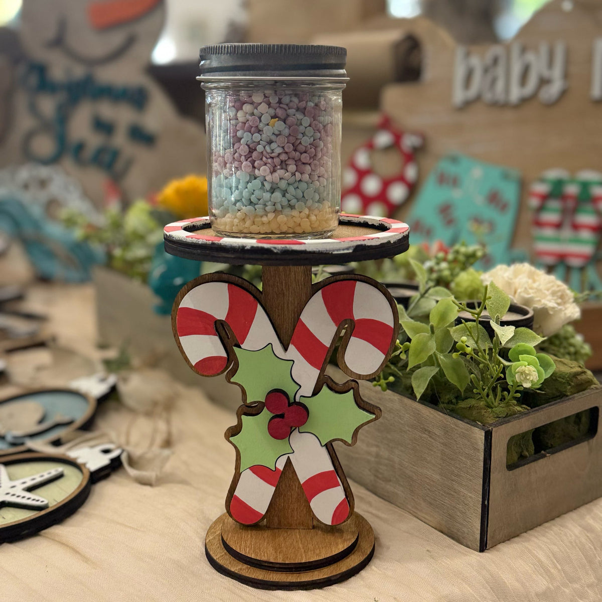 Candy Cane & Holly Candle Stand G0776