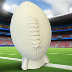 White football-shaped lamp on a sports field background