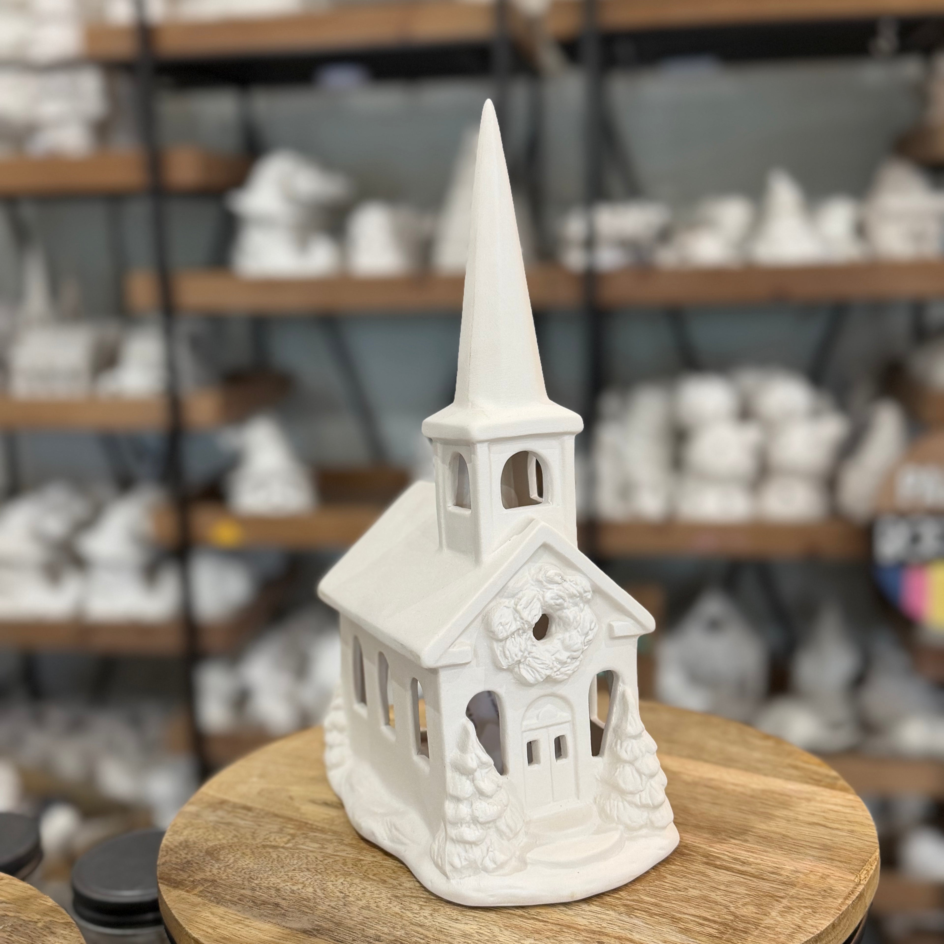 Ceramic Village Church Lantern G0746