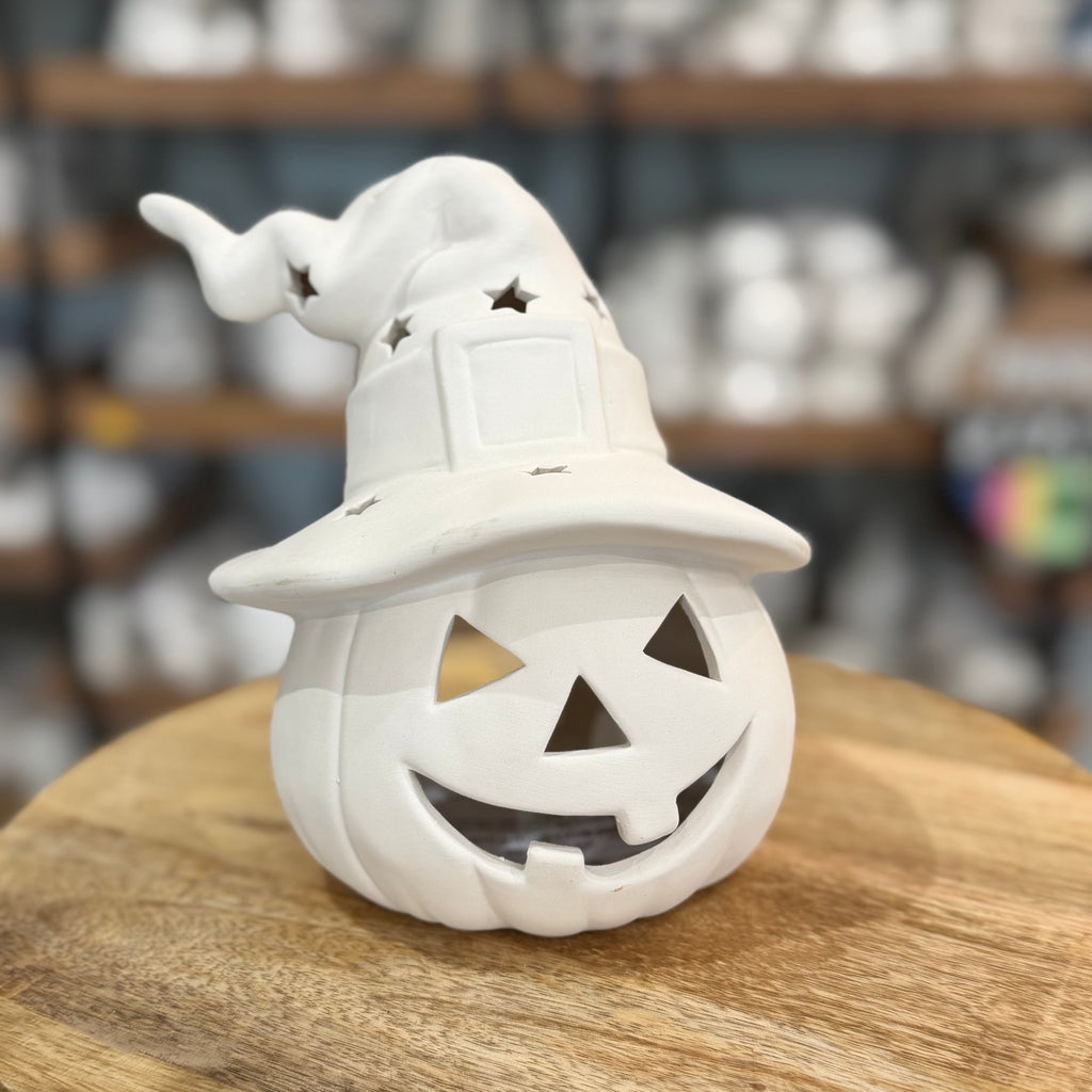 Ceramic Witch Hat Jack-O-Lantern, paint-your-own ceramic from Paisley Grace Makery, Fernandina Beach FL
