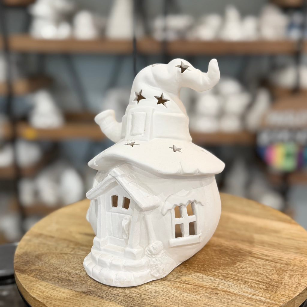Ceramic Witches Lair Pumpkin House Lantern, paint-your-own ceramic from Paisley Grace Makery, Fernandina Beach FL