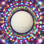 White spherical puzzle on a wooden surface with a rustic background