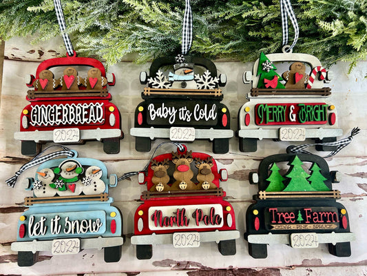 Christmas Truck Ornament Gift Card Holder Set of 6 P13201